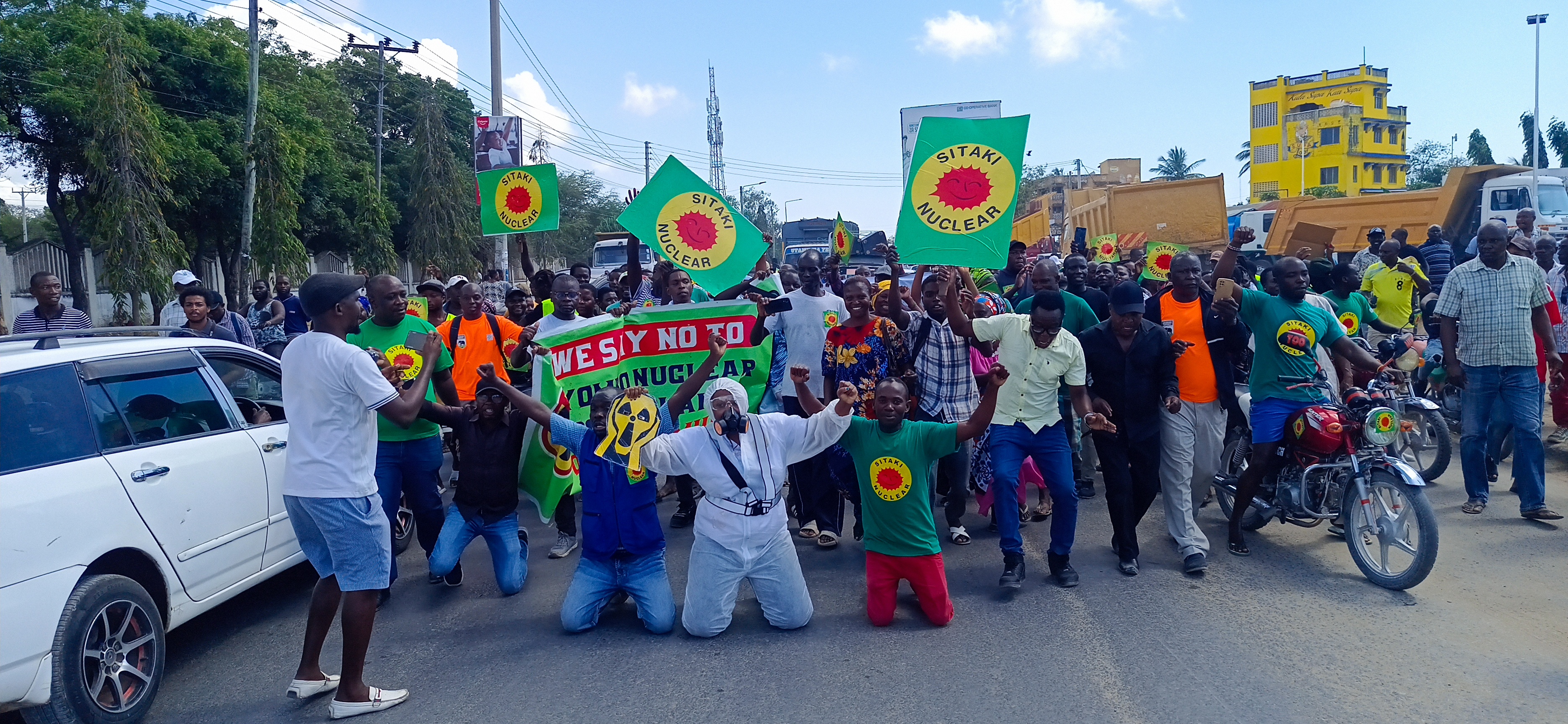 Kilifi community members and environmental activists stage a demonstration against the nuclear plant.